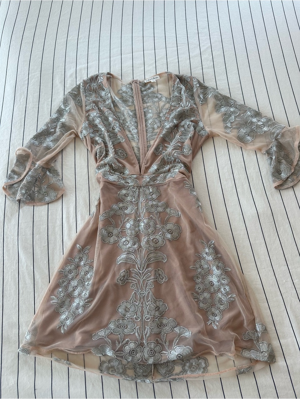 For Love & Lemons x FP Temecula Laced Full Lined Mini Dress Size M Beige - Picture 3 of 7